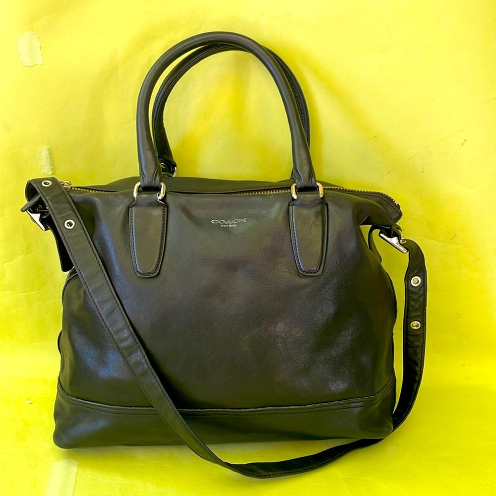 Vintage black/silver Coach large leather bag - Picture 3 of 15